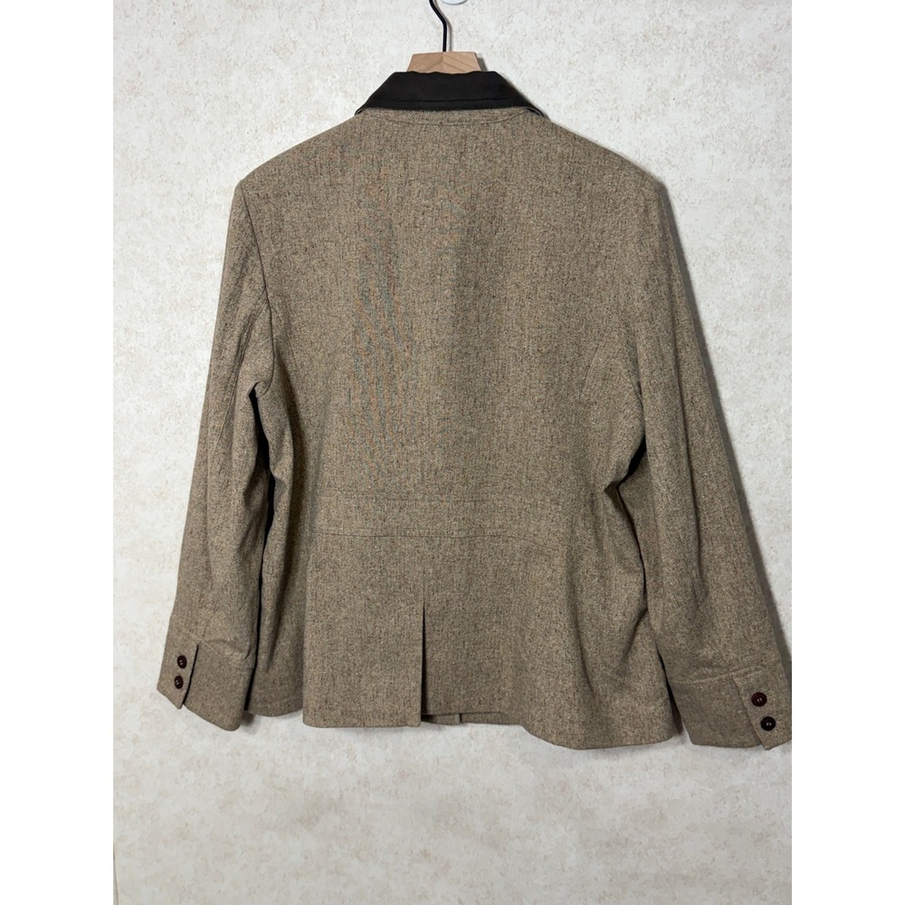 LL Bean Field Coat Barn Jacket Women 16 Brown Wool Blend Suede Collar Preppy - Picture 8 of 10